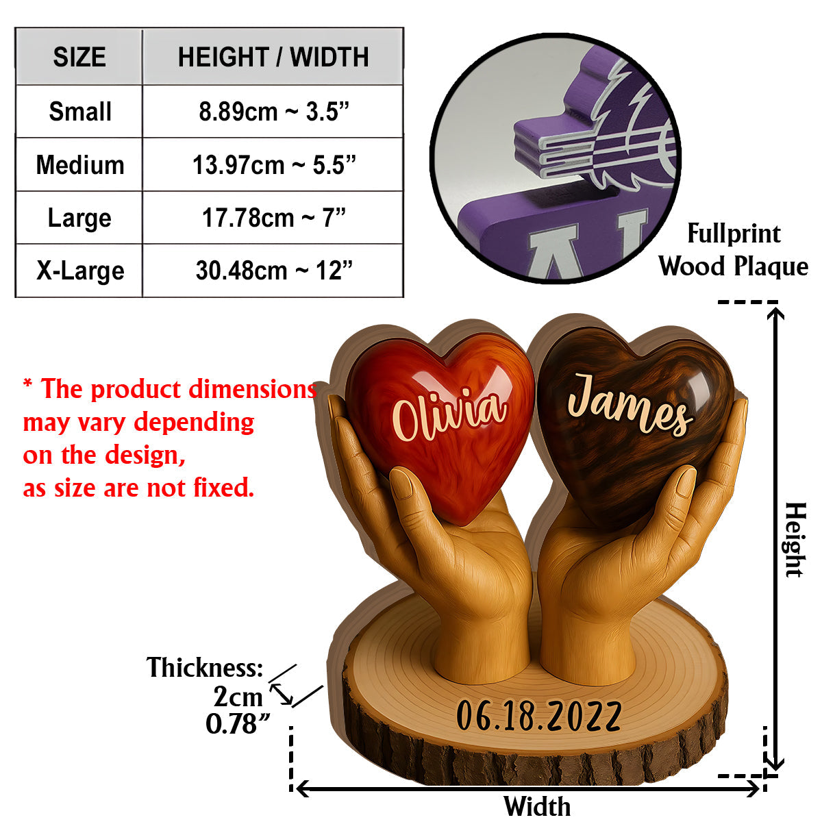 Zwei Herzen, eine Liebe – personalisierte Holzplakette in Pärchenform