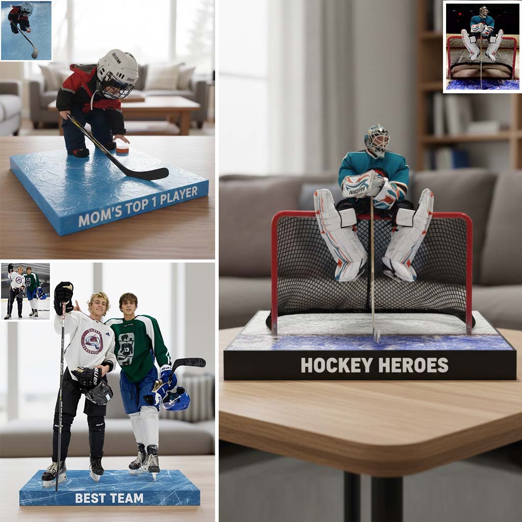 Individuelle Tischdekoration nach Foto – Personalisierte Acrylplakette in Hockeyform