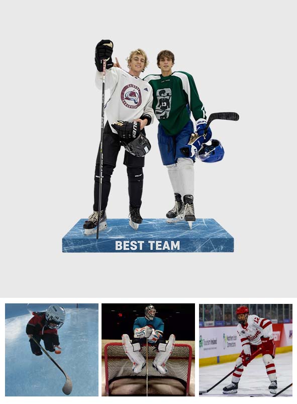 Individuelle Tischdekoration nach Foto – Personalisierte Acrylplakette in Hockeyform