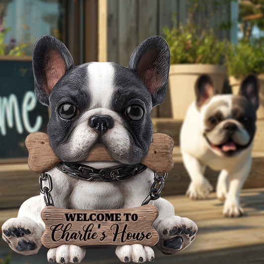 Willkommen in meinem Haus – Personalisiertes Acryl-Gartenschild mit französischer Bulldogge