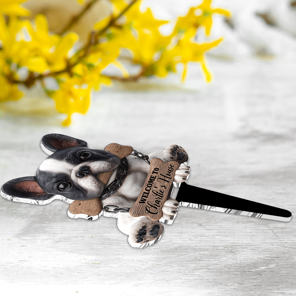 Willkommen in meinem Haus – Personalisiertes Acryl-Gartenschild mit französischer Bulldogge