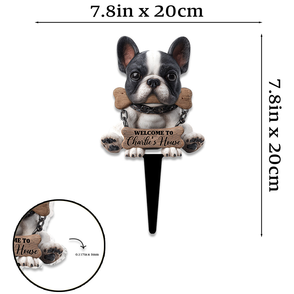 Willkommen in meinem Haus – Personalisiertes Acryl-Gartenschild mit französischer Bulldogge