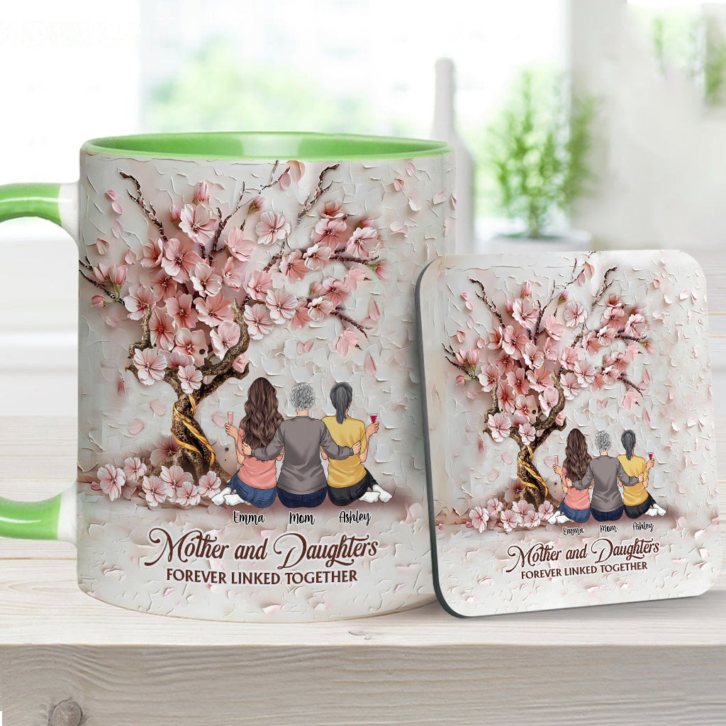 Mutter und Töchter – für immer verbunden – Personalisierte Tasse mit Muttermotiv