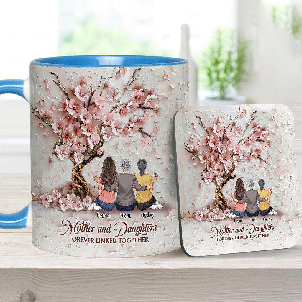 Mutter und Töchter – für immer verbunden – Personalisierte Tasse mit Muttermotiv