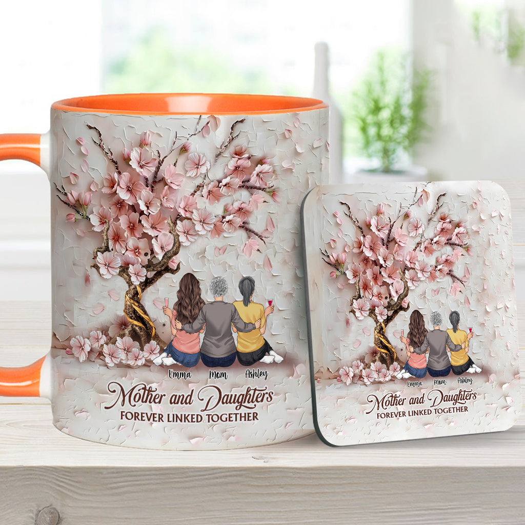 Mutter und Töchter – für immer verbunden – Personalisierte Tasse mit Muttermotiv