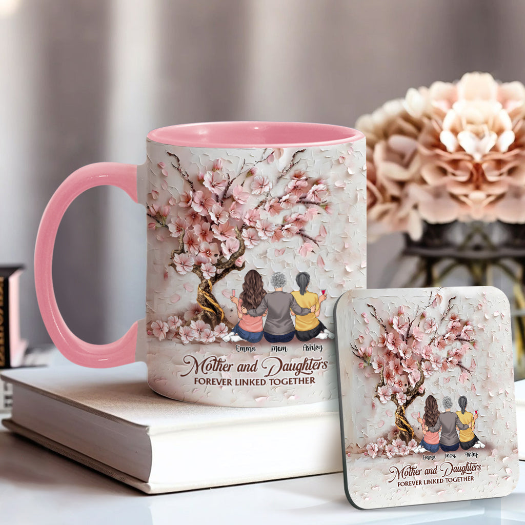 Mutter und Töchter – für immer verbunden – Personalisierte Tasse mit Muttermotiv