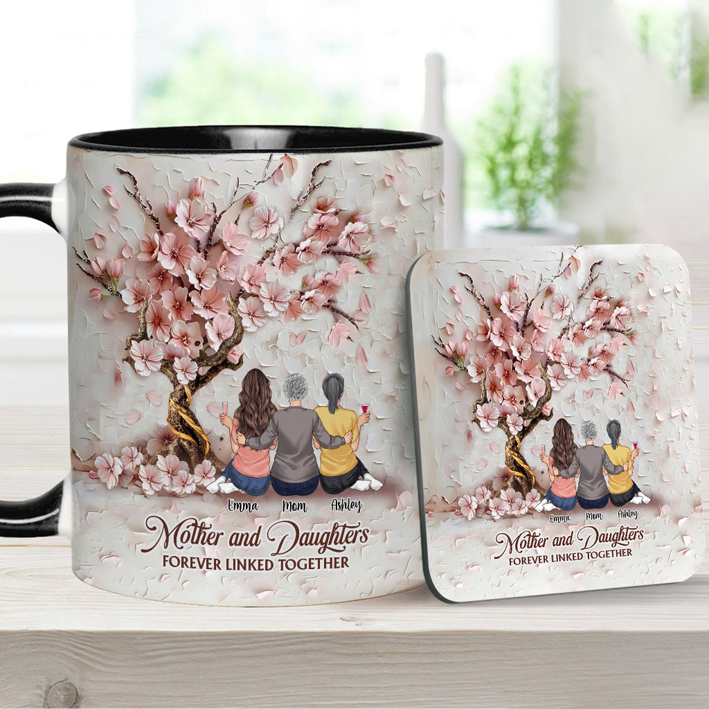 Mutter und Töchter – für immer verbunden – Personalisierte Tasse mit Muttermotiv