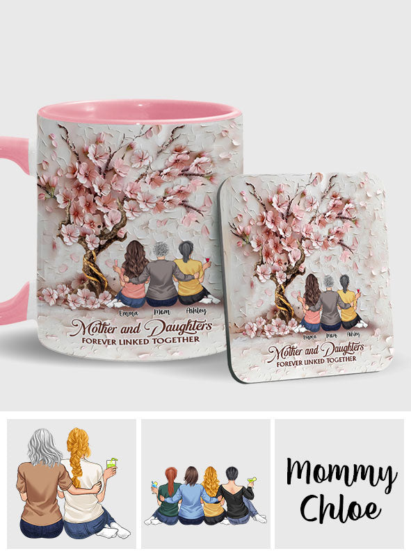 Mutter und Töchter – für immer verbunden – Personalisierte Tasse mit Muttermotiv