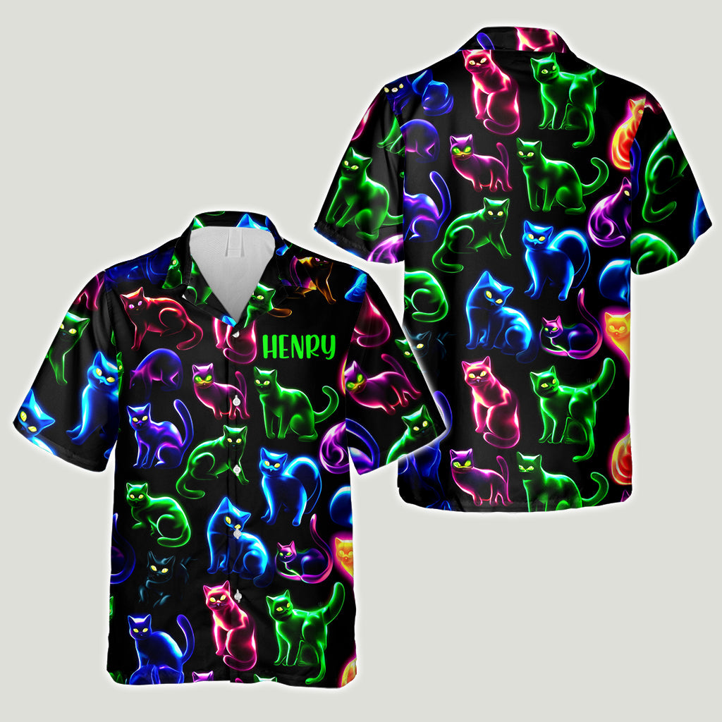 Neon Cat Pattern - Personalized Cat Hawaiian Shirt
