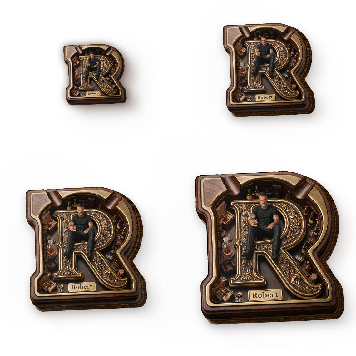 Any Photo Monogram Ashtray - Personalized Real Men Wood Tray