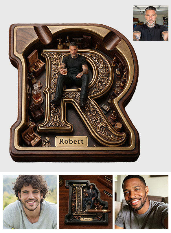 Any Photo Monogram - Personalized Real Men Wood Tray