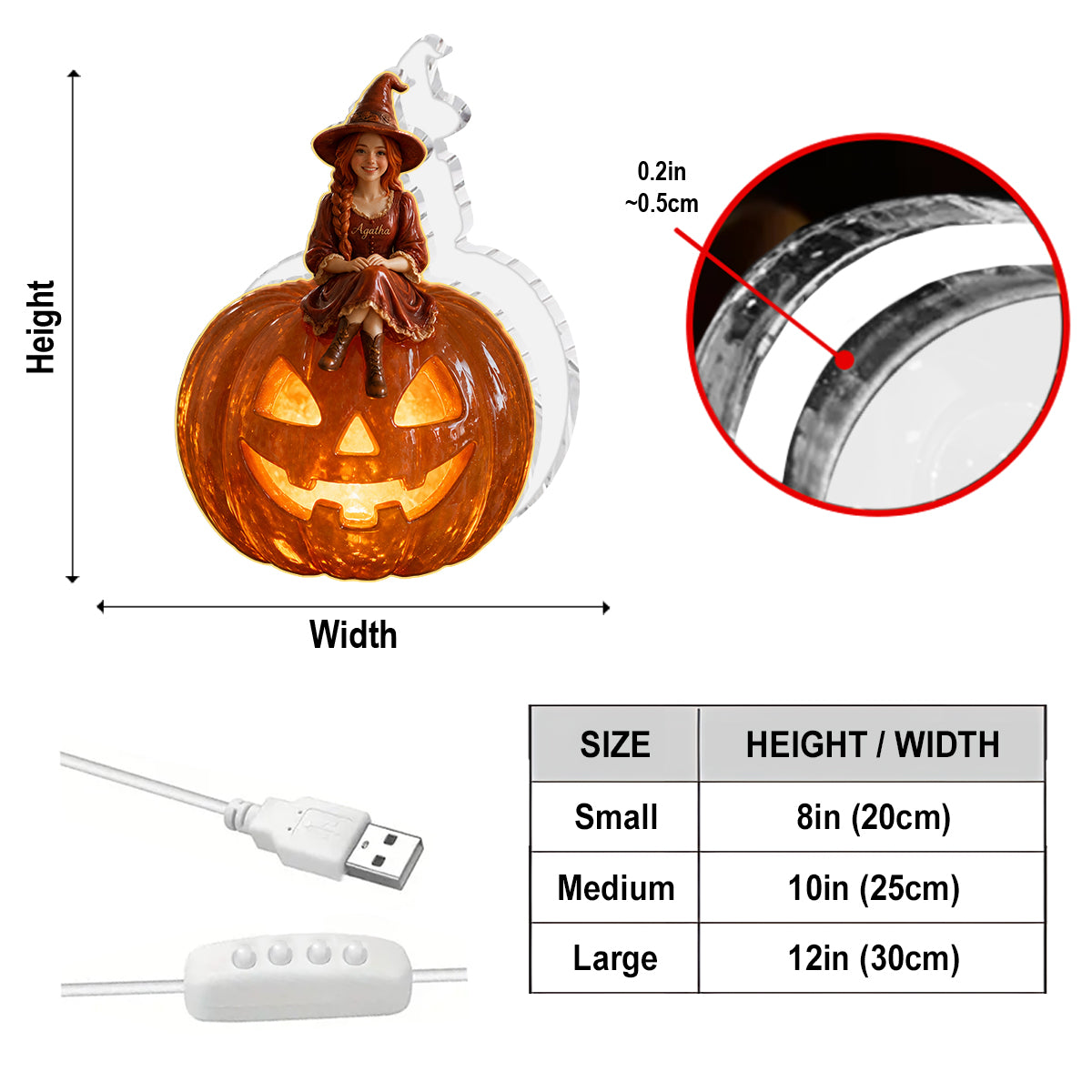 Witch Pumpkin - Personalized Witch Acrylic LED Night Light