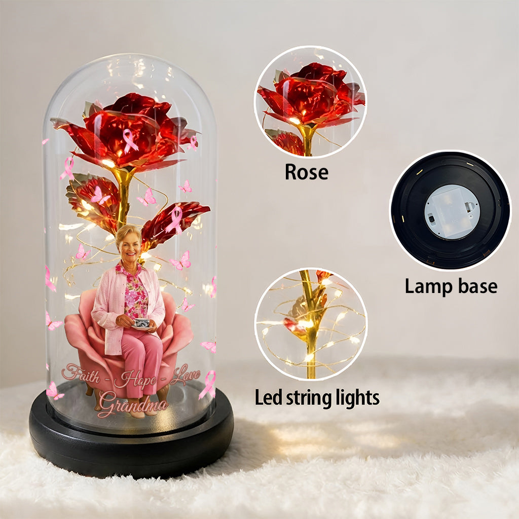 Faith Hope Love - Personalized Breast Cancer Awareness Glowing Roses Glass Dome