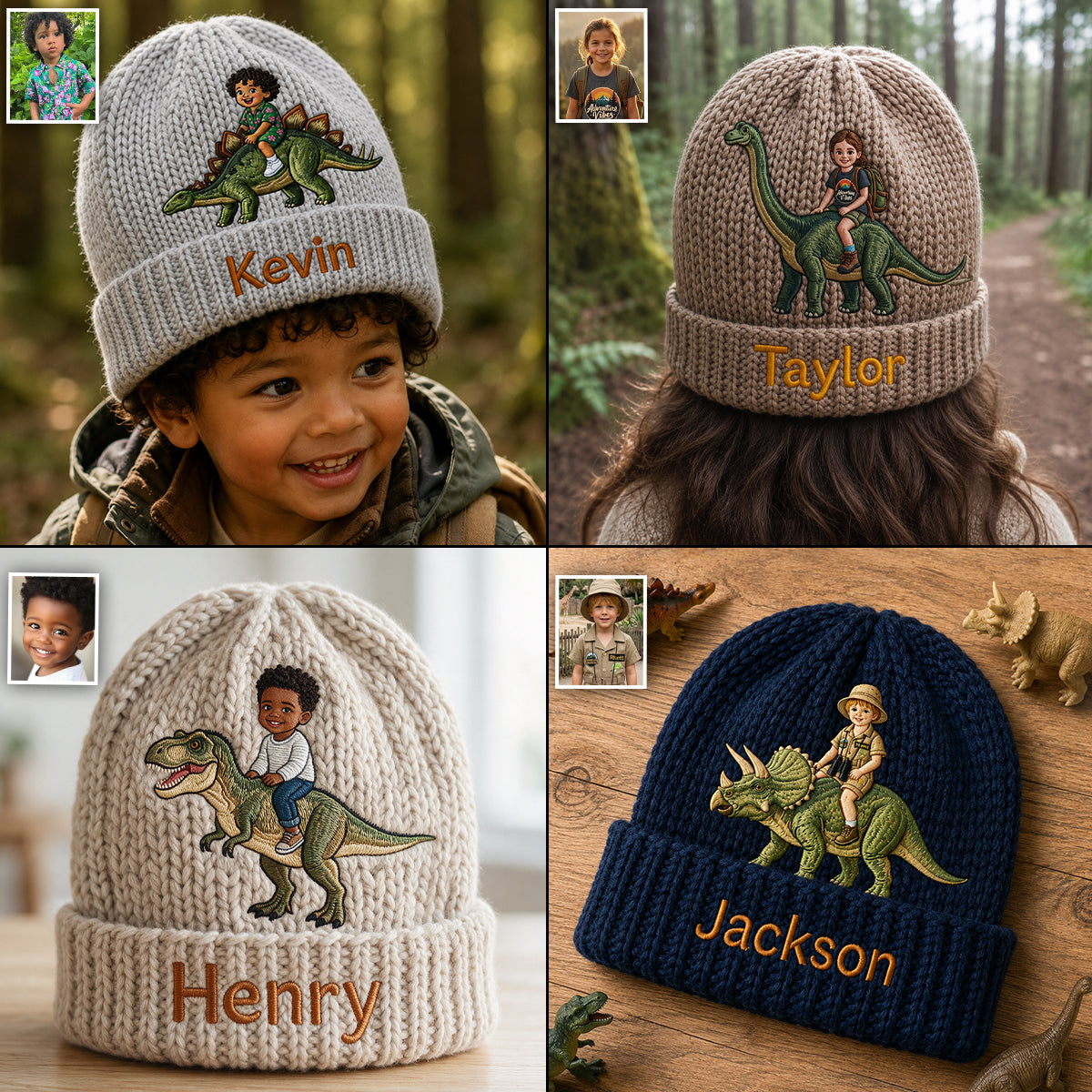 Dino Rider - Personalized Kid Beanie Hat