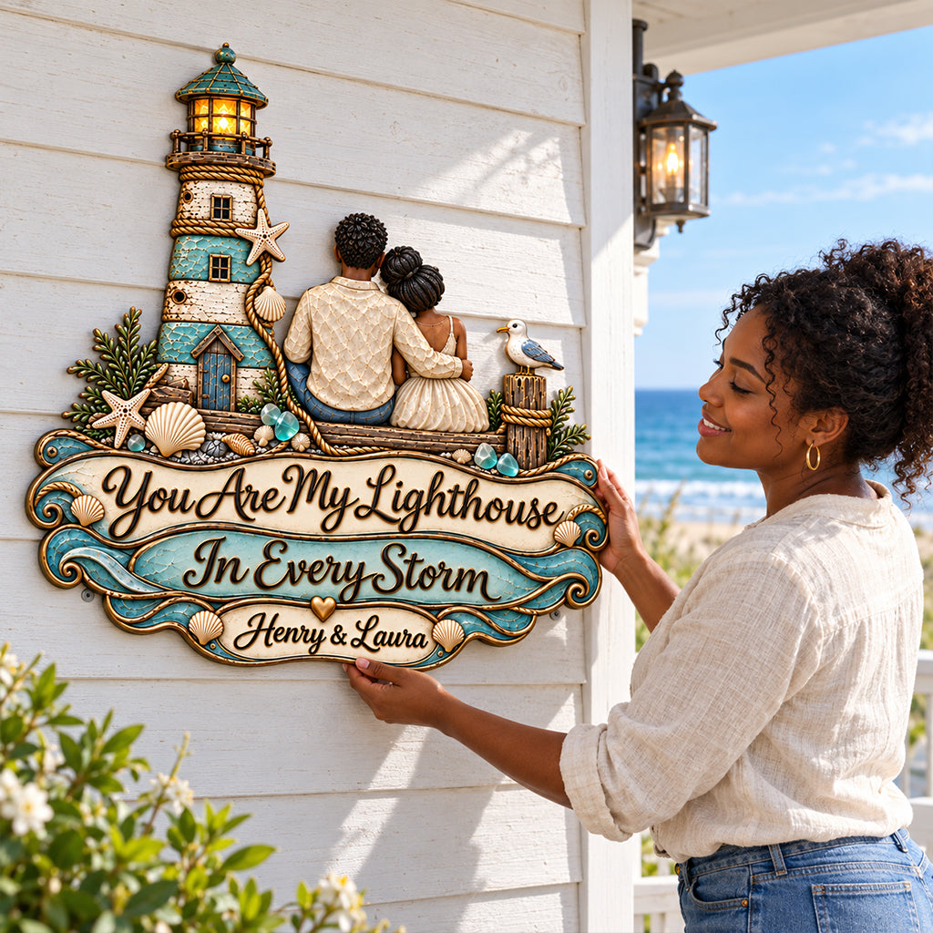 You Are My Lighthouse - Personalized Couple 3D Printed Cut Metal Sign