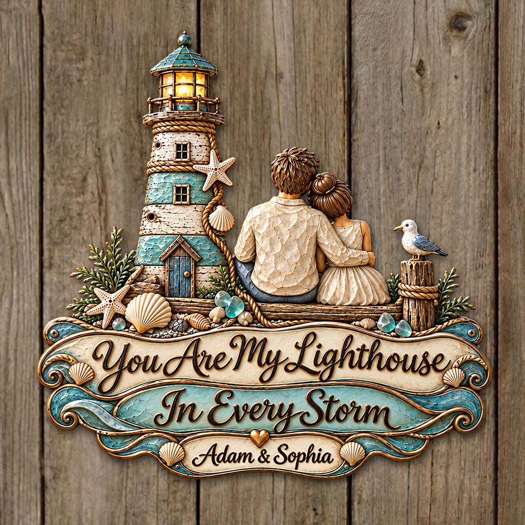 You Are My Lighthouse - Personalized Couple 3D Printed Cut Metal Sign
