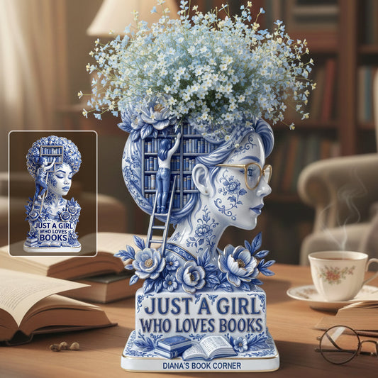 Just A Girl Who Loves Books - Personalized Book Custom Shape Acrylic Flower Vase