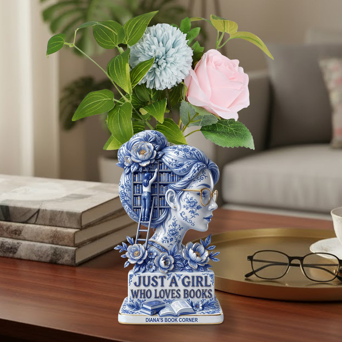 Just A Girl Who Loves Books - Personalized Book Custom Shape Acrylic Flower Vase
