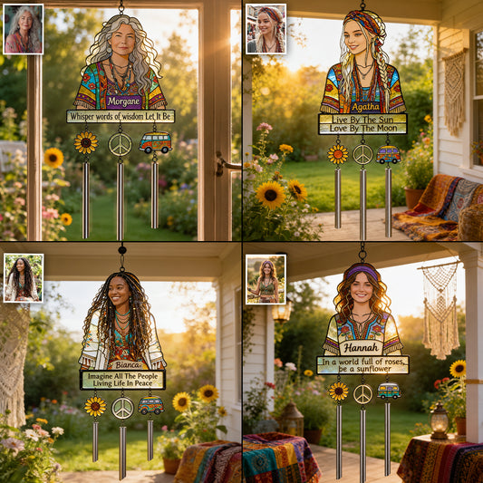 Sunflower Vibes - Personalized Hippie Wind Chime With Charm