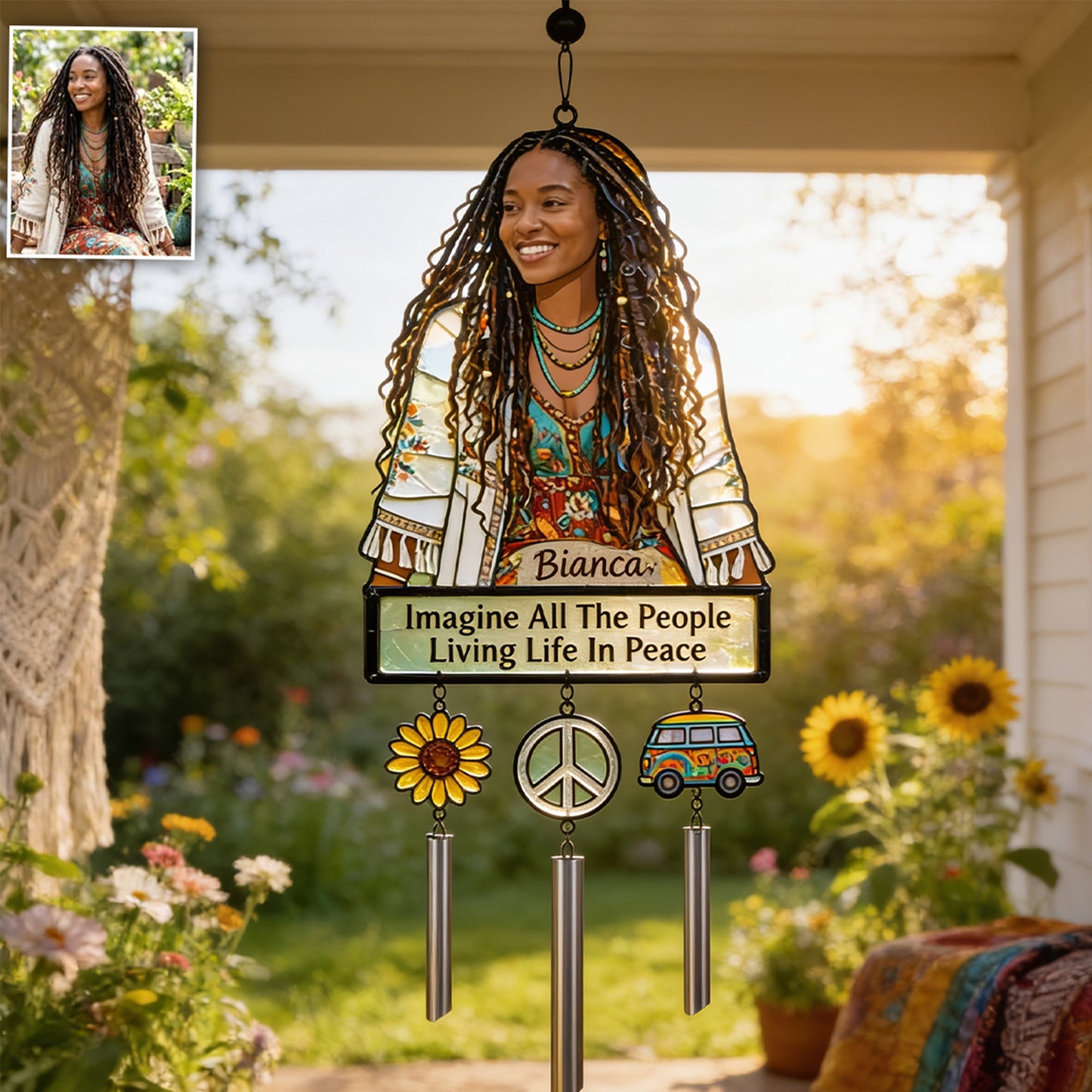 Sunflower Vibes - Personalized Hippie Wind Chime With Charm
