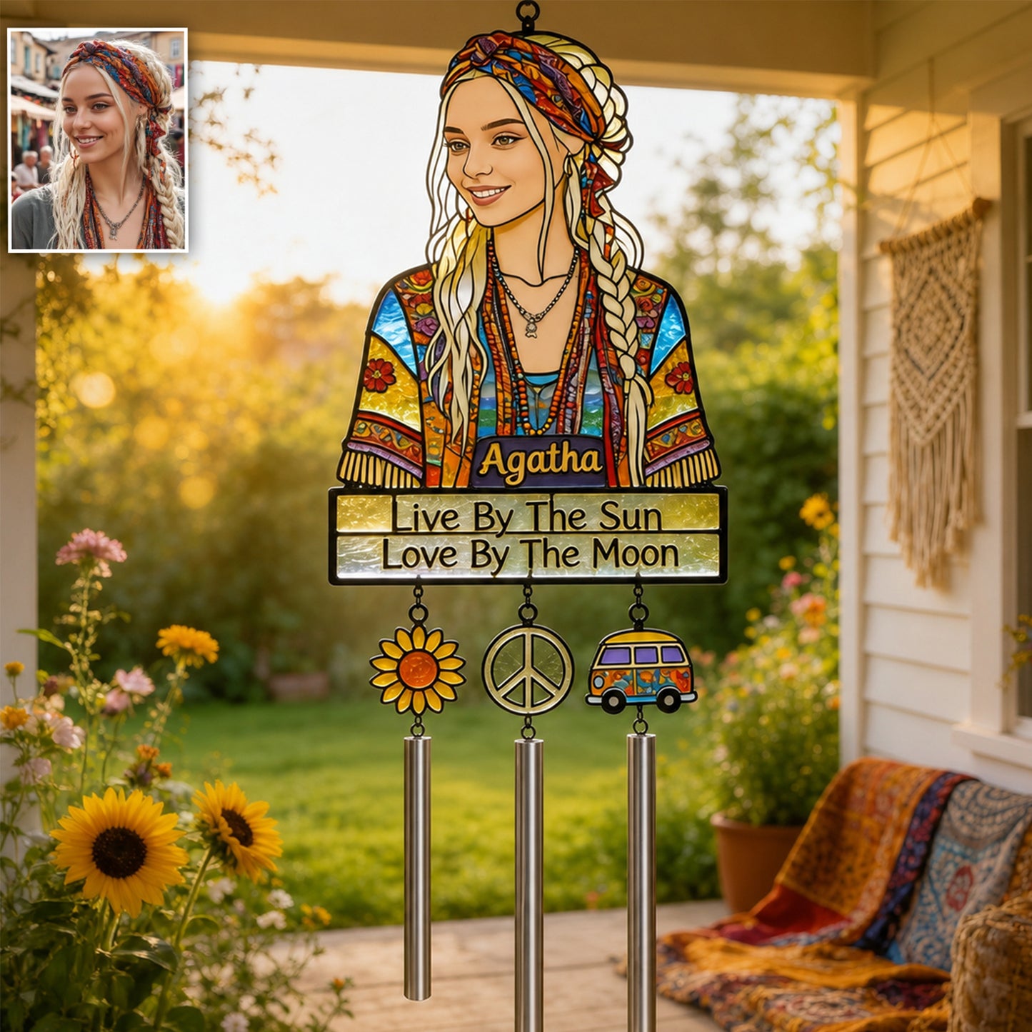 Sunflower Vibes - Personalized Hippie Wind Chime With Charm