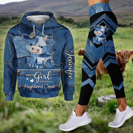 Einfach ein Mädchen, das Hochlandrinder liebt – Personalisierter Hoodie und Leggings mit Hochlandrind-Motiv
