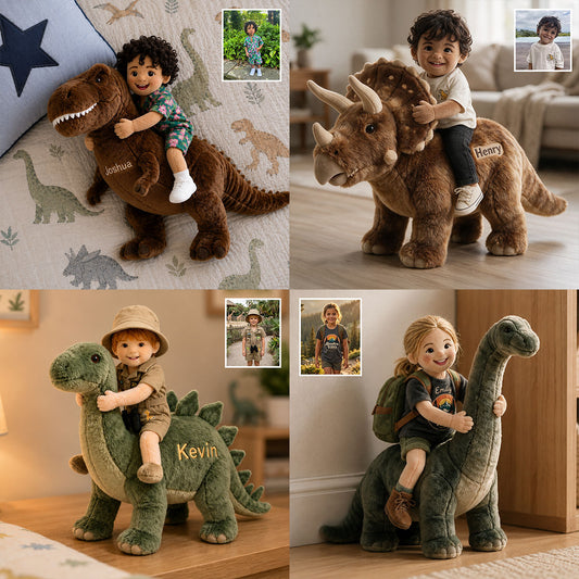 Dino Rider - Personalisierter Premium Kunstfellkissen für Kinder