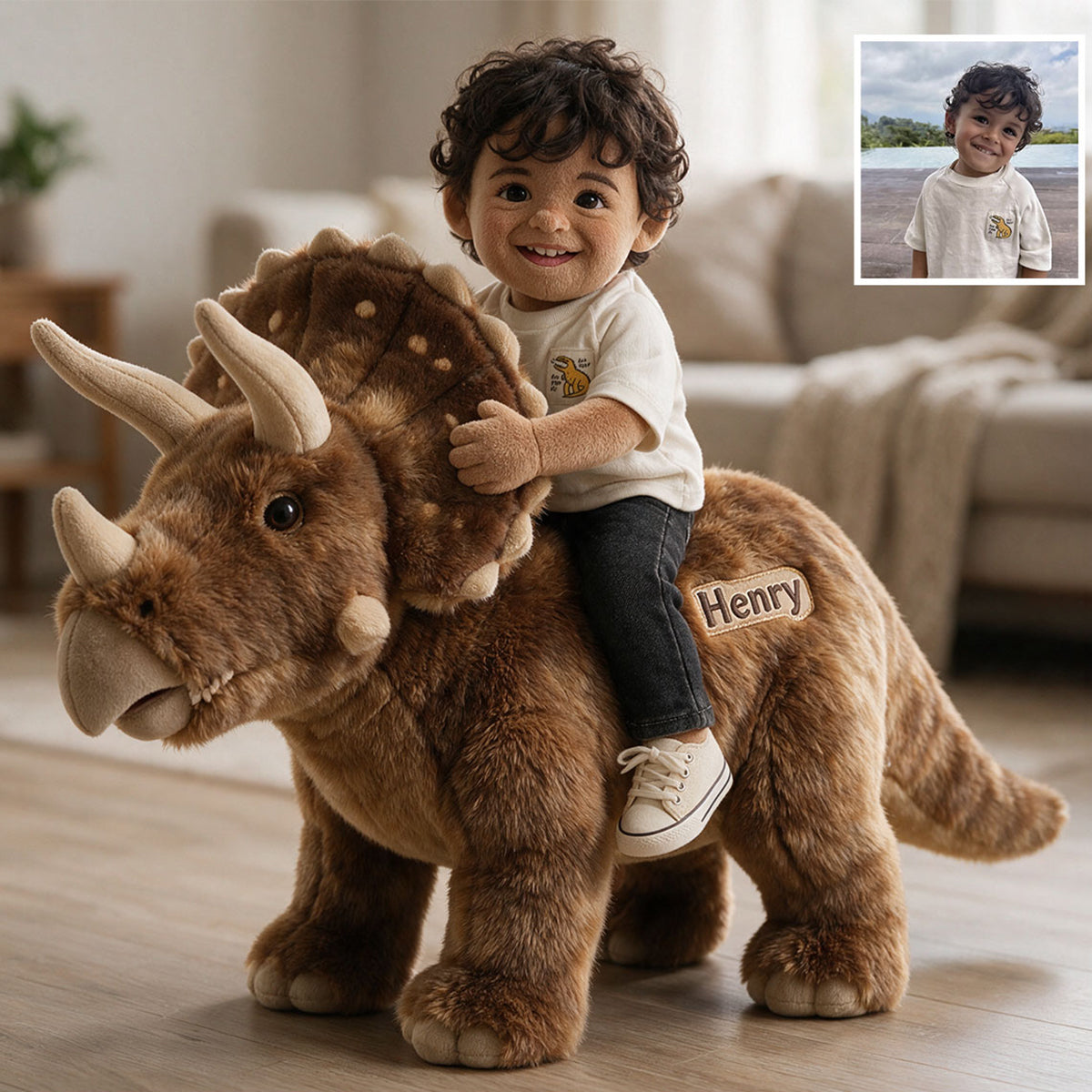 Dino Rider - Personalized Kid Premium Faux Fur Pillow