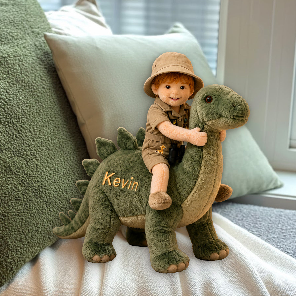 Dino Rider - Personalized Kid Premium Faux Fur Pillow
