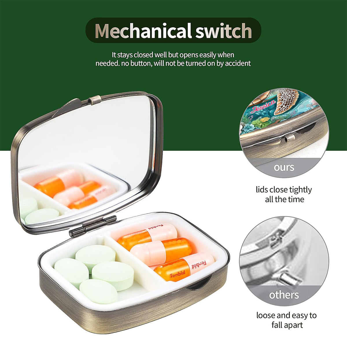 Personalisierter Pillenorganizer für Schildkrötenliebhaber