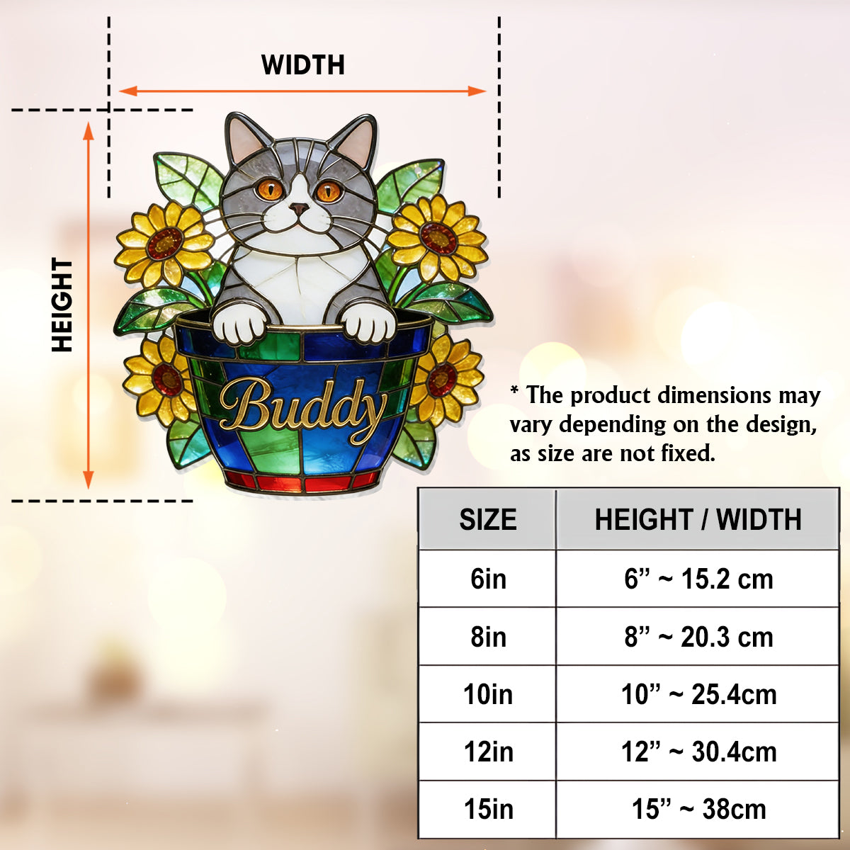 Cute Pets And Flowers - Personalized Cat Window Hanging Suncatcher Ornament