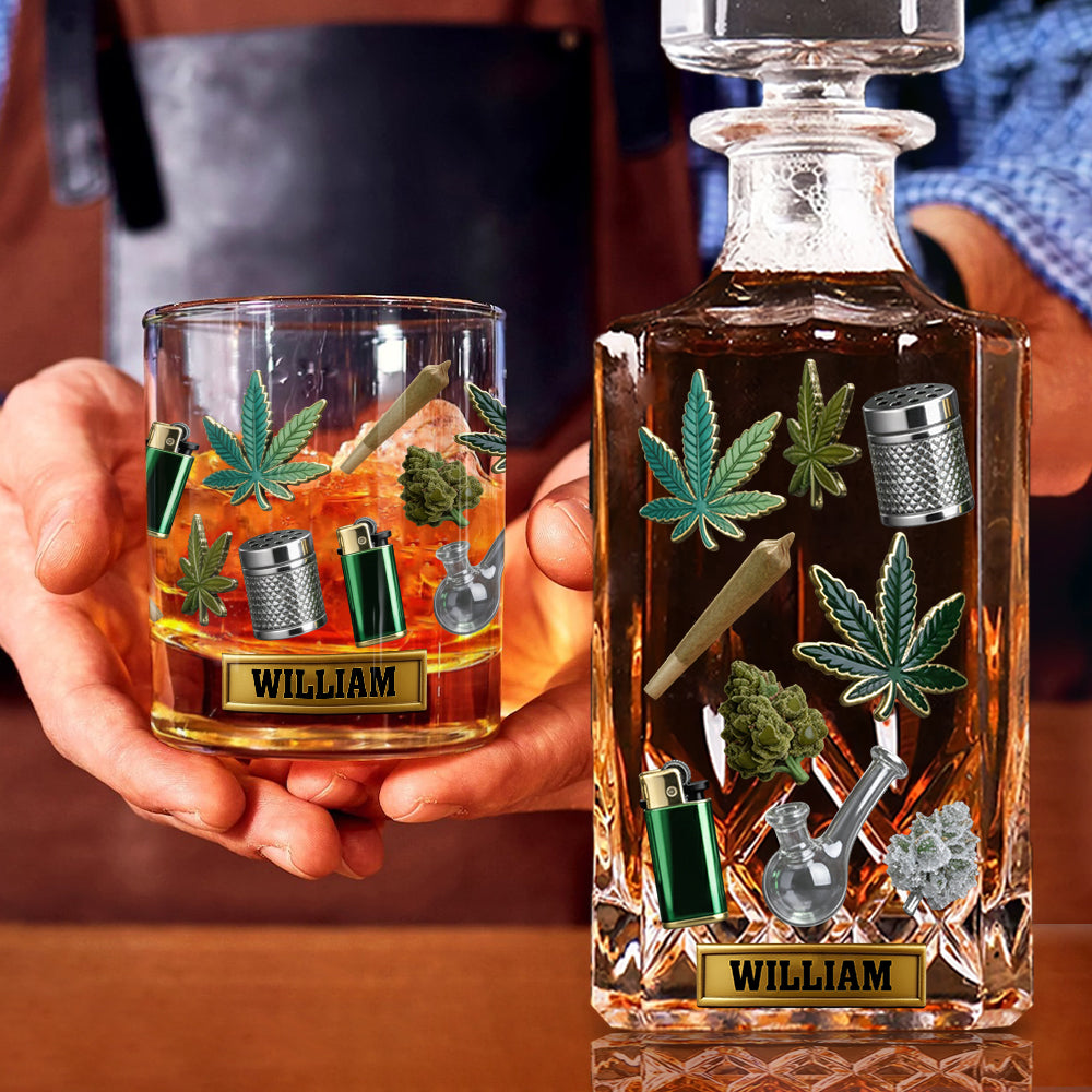 Green Magic Leaves - Personalized Weed Whiskey Glass