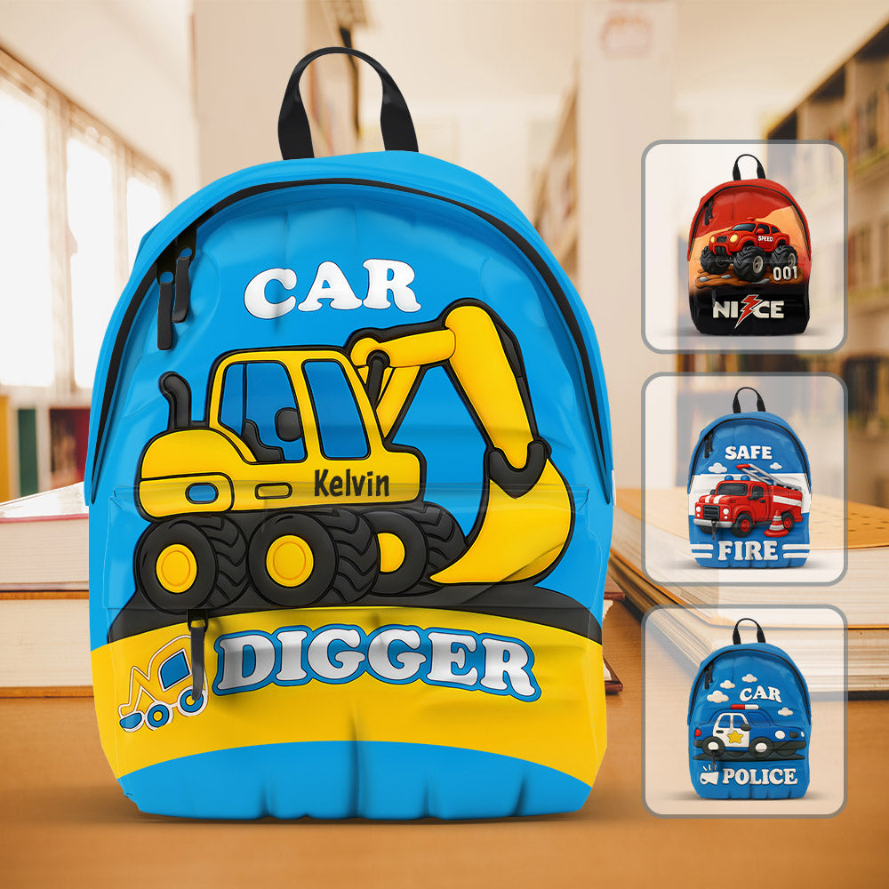 Niedliches Kindergeschenk mit Baggermotiv – personalisierter Kinderrucksack