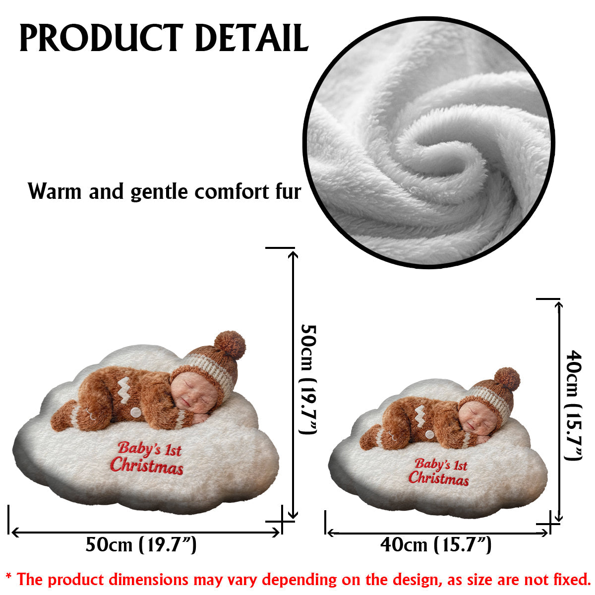 Babys erstes Weihnachtsfest – personalisiertes Kissen in Kinderform aus Kunstfell