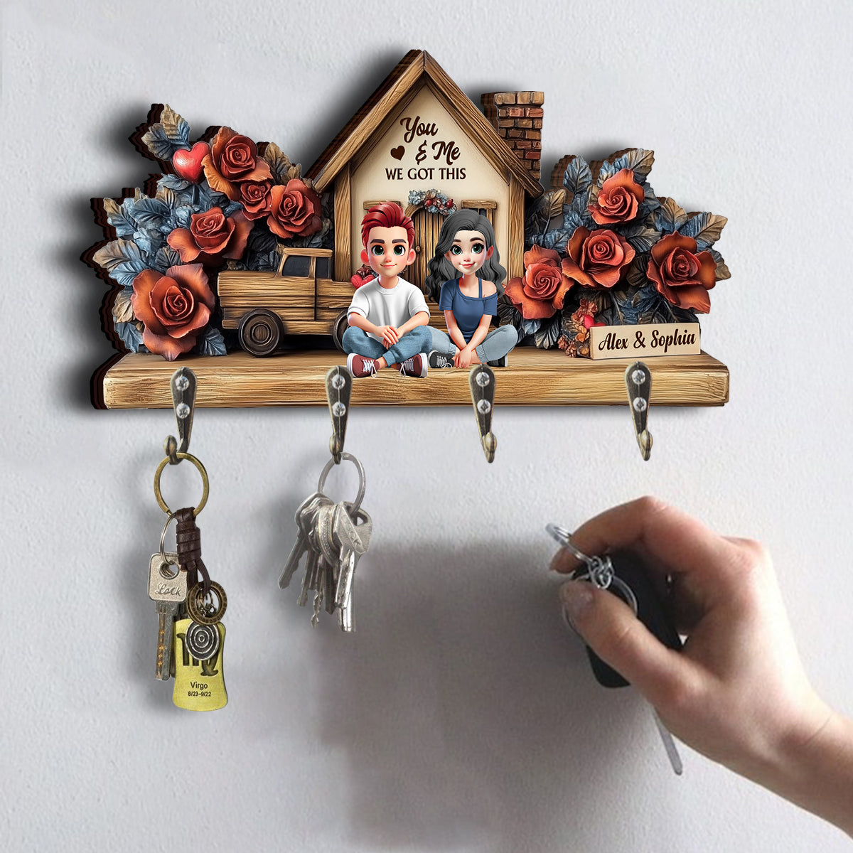 You & Me - Personalized Couple Custom Shaped Key Rack