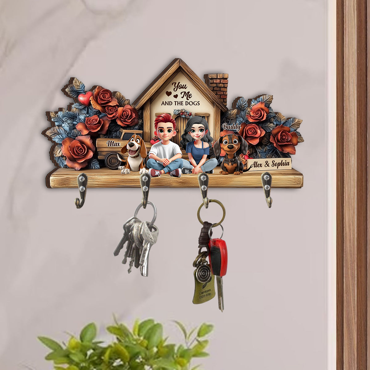 Du, ich & die Hunde – Personalisierter Schlüsselhalter in Hundeform