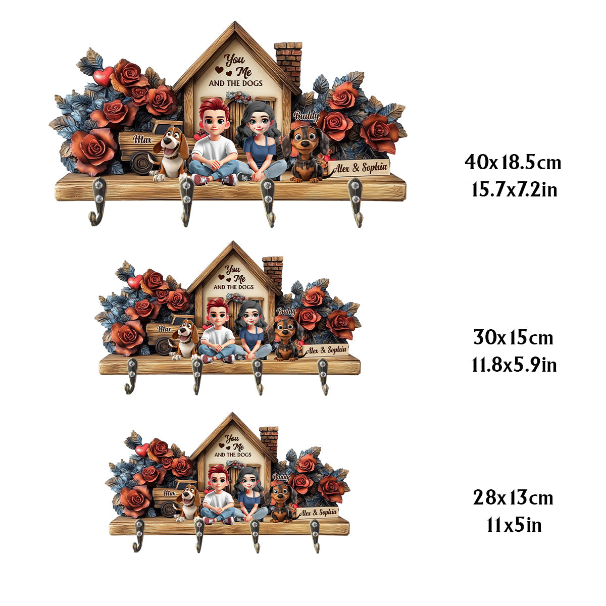 Du, ich & die Hunde – Personalisierter Schlüsselhalter in Hundeform