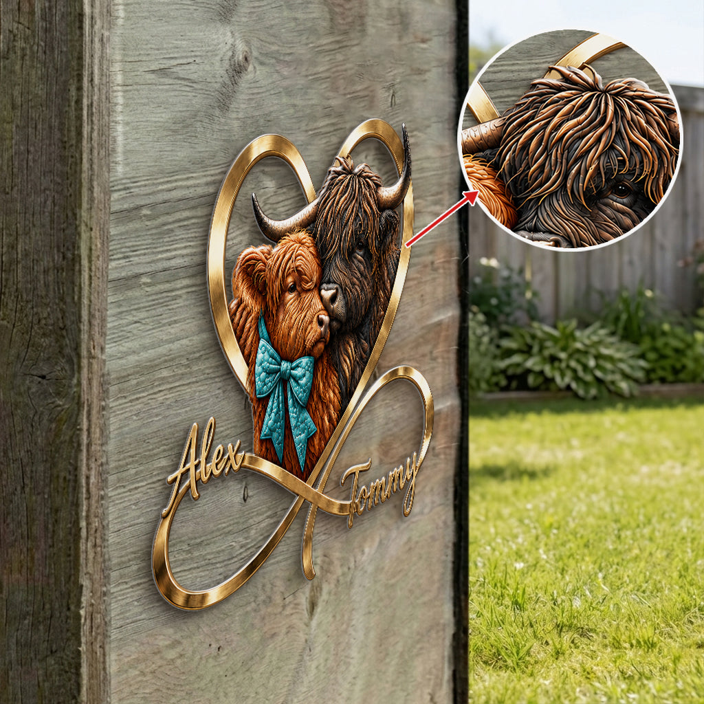 Liebe Dich Unendlich - Personalisierte Highland Cow 3D Gedrucktes Metall-Schild