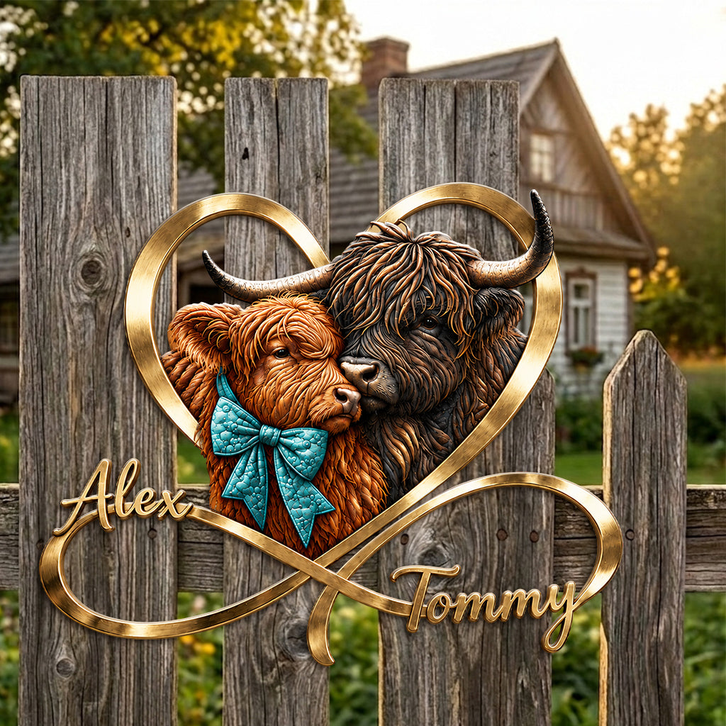Liebe Dich Unendlich - Personalisierte Highland Cow 3D Gedrucktes Metall-Schild