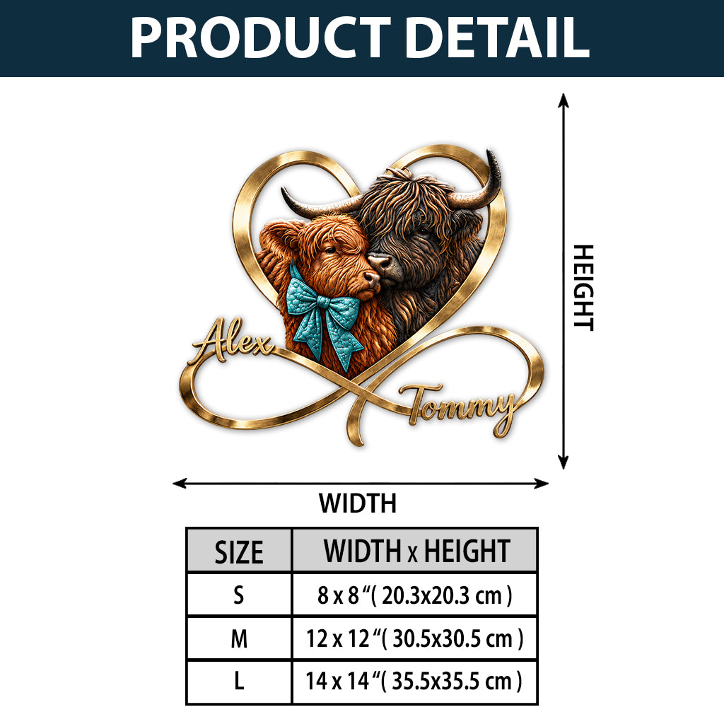 Liebe Dich Unendlich - Personalisierte Highland Cow 3D Gedrucktes Metall-Schild