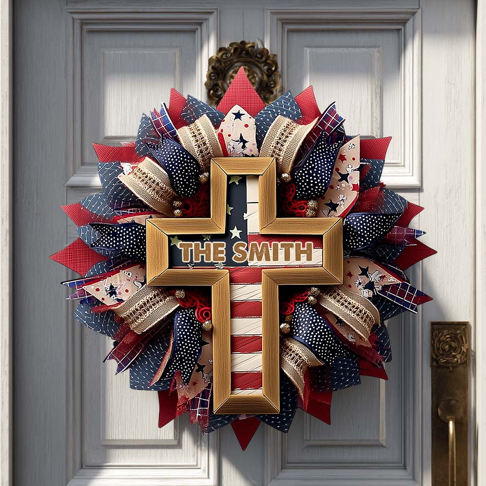 Gott segne die Amerikaner – personalisiertes christliches Holzschild in individueller Form