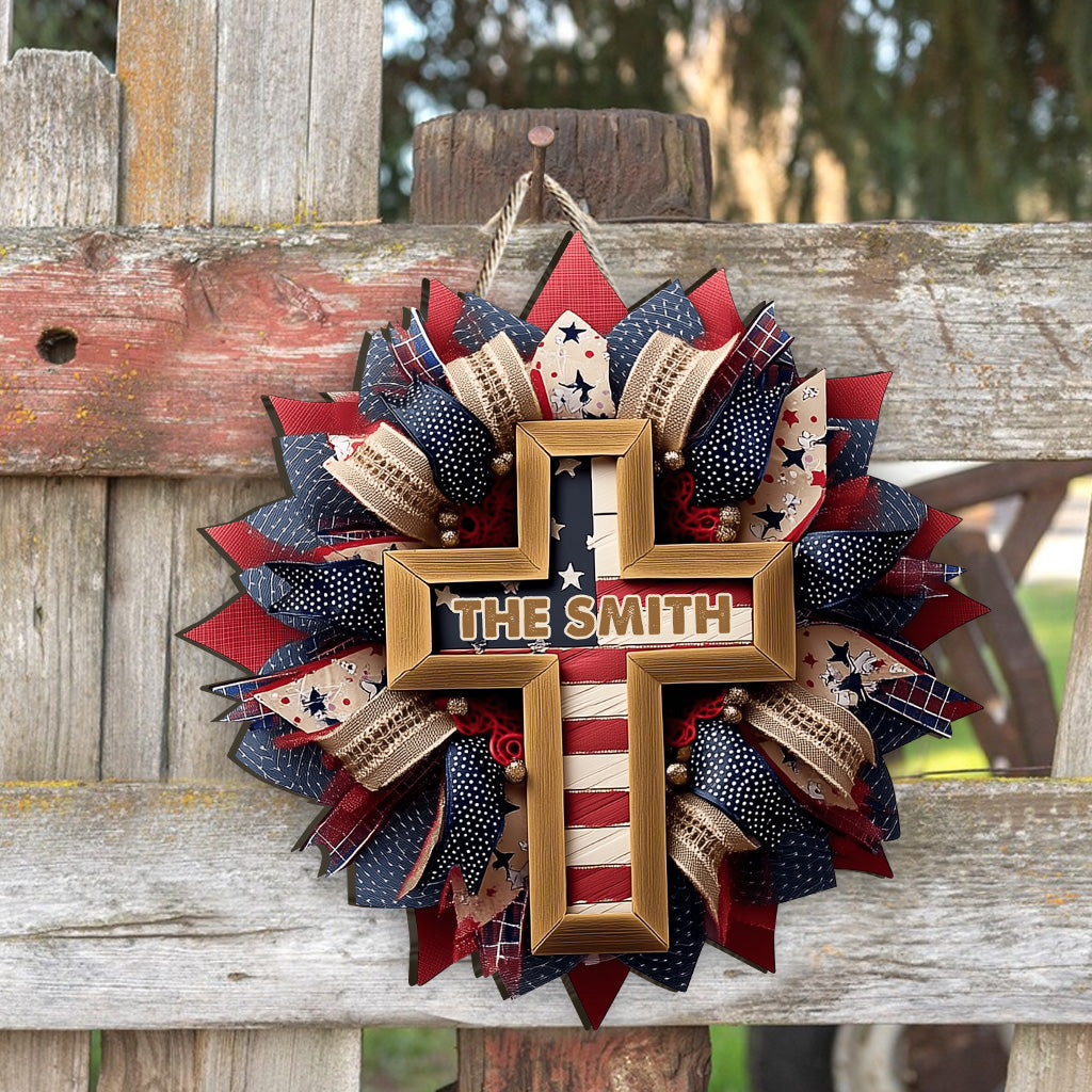 Gott segne die Amerikaner – personalisiertes christliches Holzschild in individueller Form