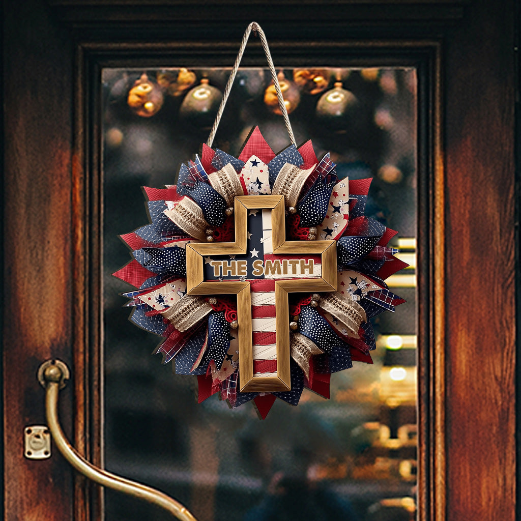 Gott segne die Amerikaner – personalisiertes christliches Holzschild in individueller Form