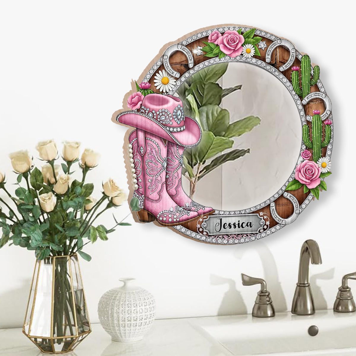 Cowgirl-Stiefel – Personalisierter Cowgirl-Wandspiegel