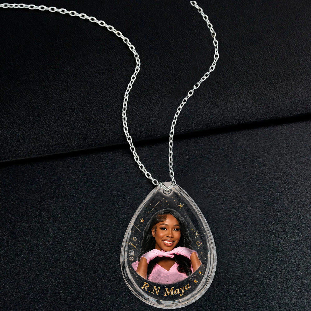 Custom Teardrop Pendant Necklace For Nurse - Personalized Nurse Shaped Acrylic Pendant Necklace