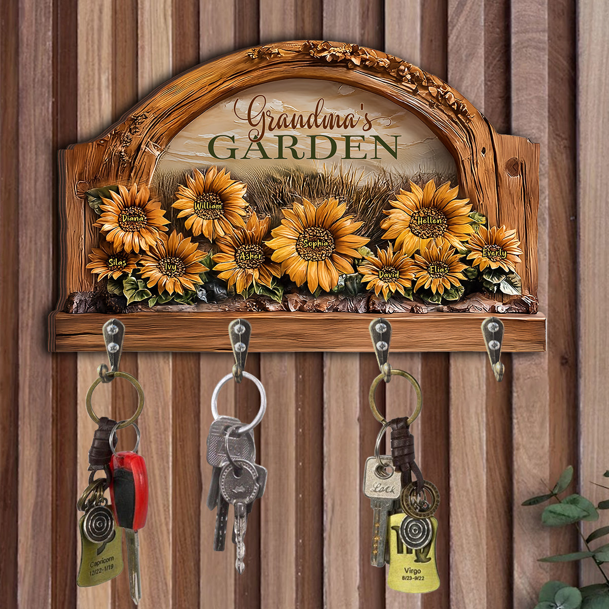 Omas Garten – Personalisierter, individuell geformter Schlüsselhalter in Oma-Form