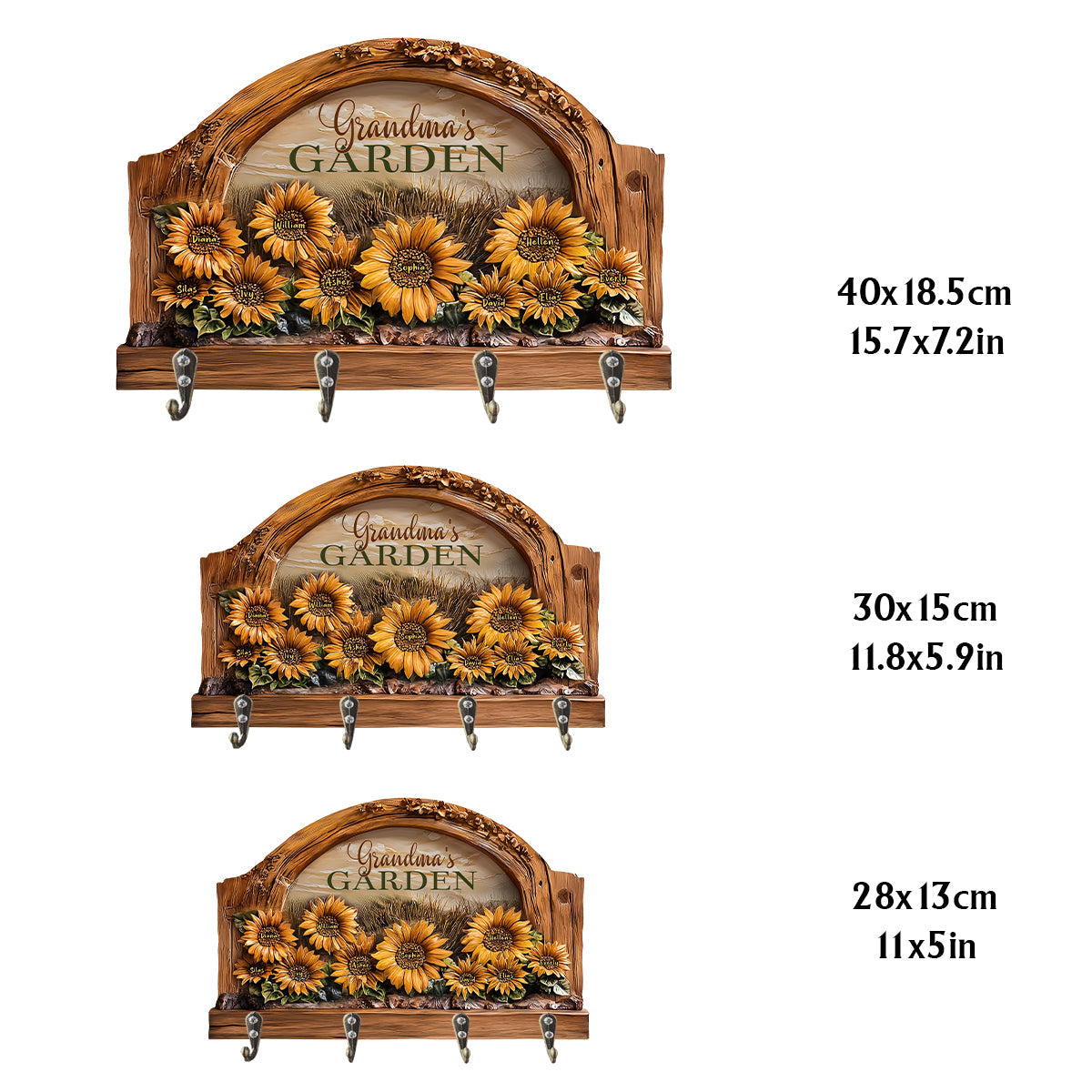 Omas Garten – Personalisierter, individuell geformter Schlüsselhalter in Oma-Form