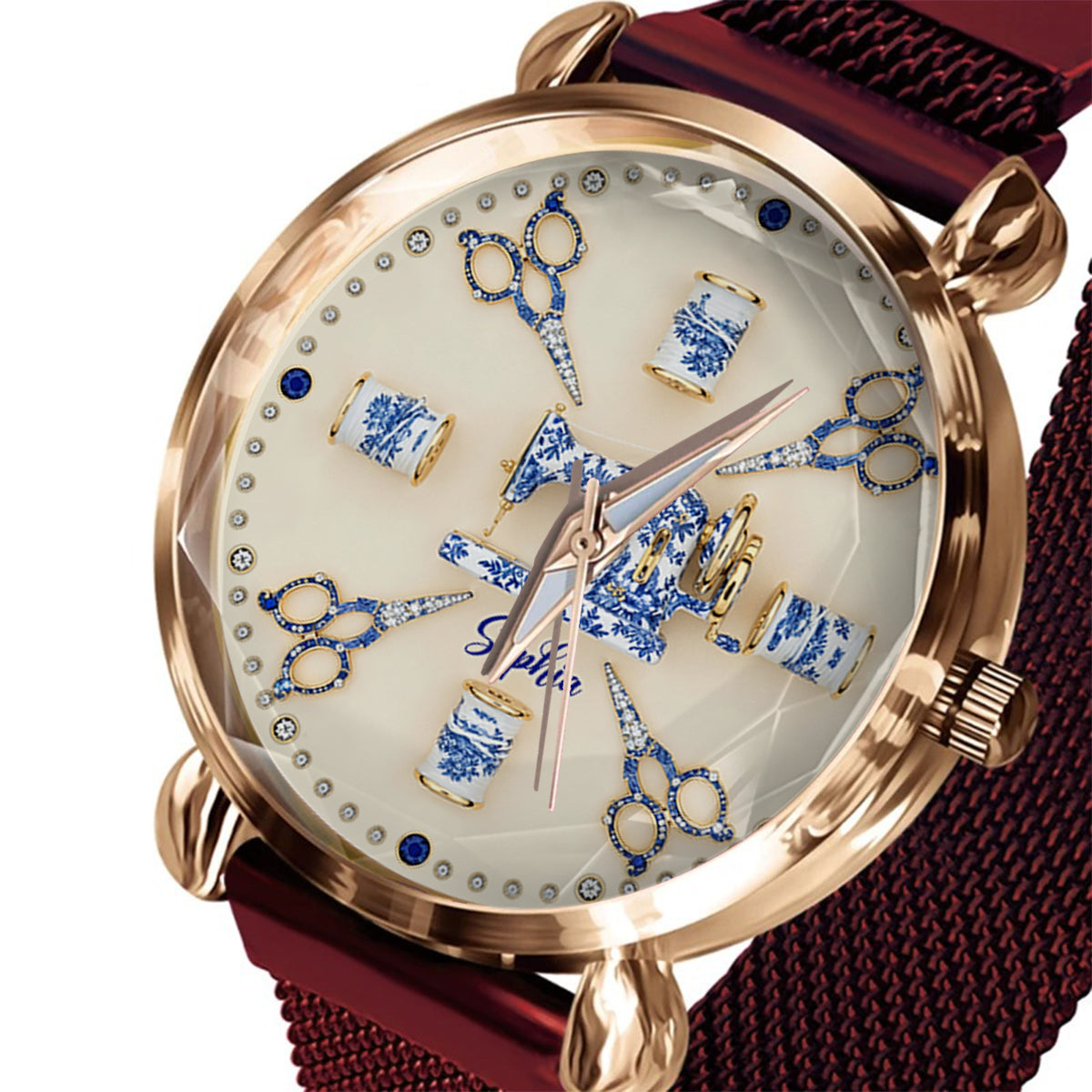 Nähen Toile de Jouy - Personalisierte Nähuhr für Damen 