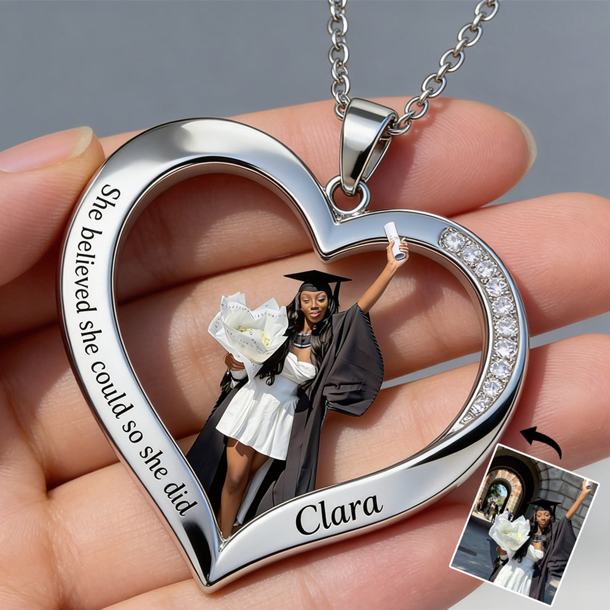 You Did It - Personalized Graduation Shaped Metal Pendant Necklace