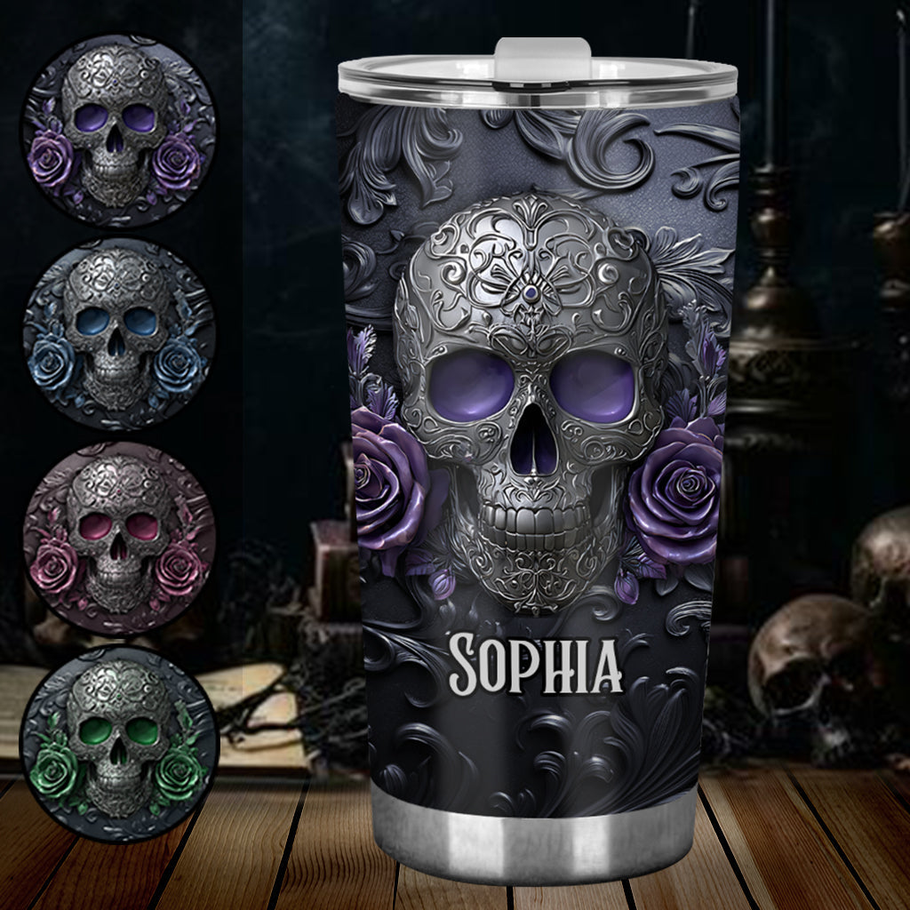Skull And Roses - Personalized Skull Tumbler